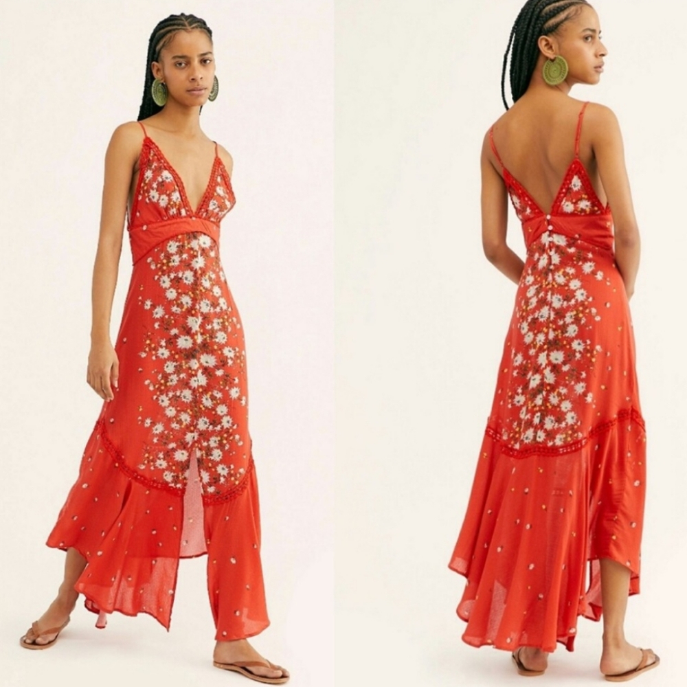Free People Paradise Print Red Maxi Dress Sm NWT - Picture 13 of 13